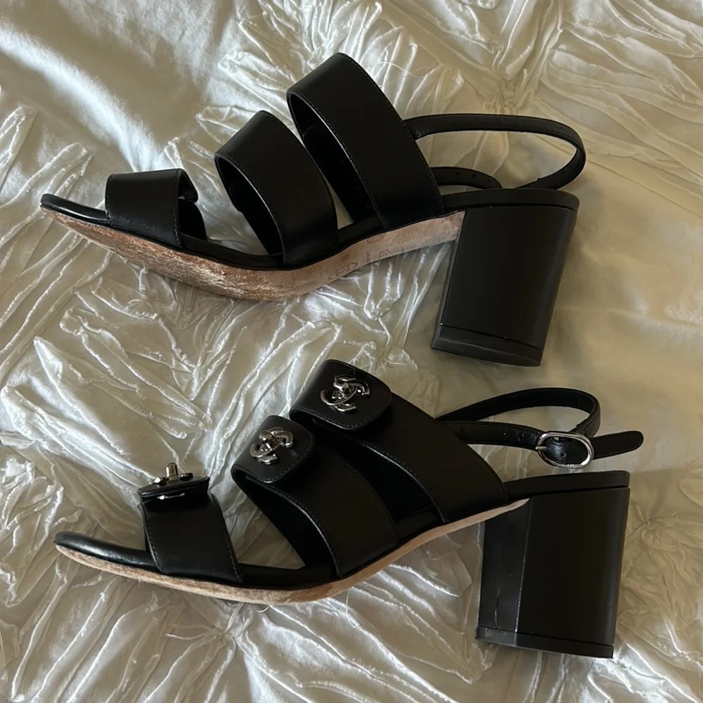CHANEL Black Sandals with Silver Accents - Picture 5 of 10